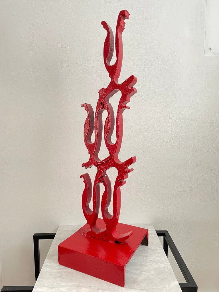 Late 20th Century Postmodern Red Metal Art Sculpture - 2