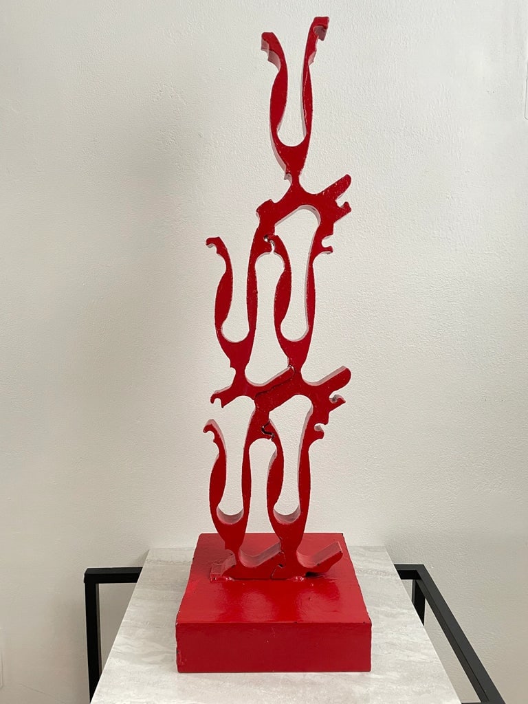 Late 20th Century Postmodern Red Metal Art Sculpture - 4