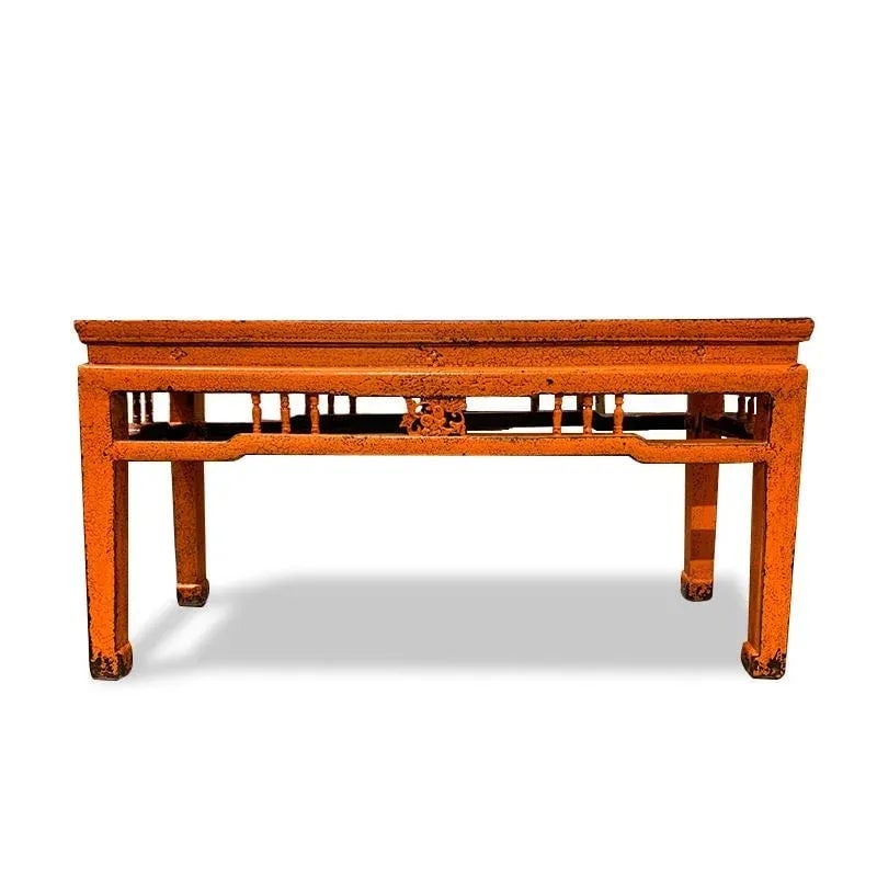 1980s Asian Crackle Spring Bench-Red - 7