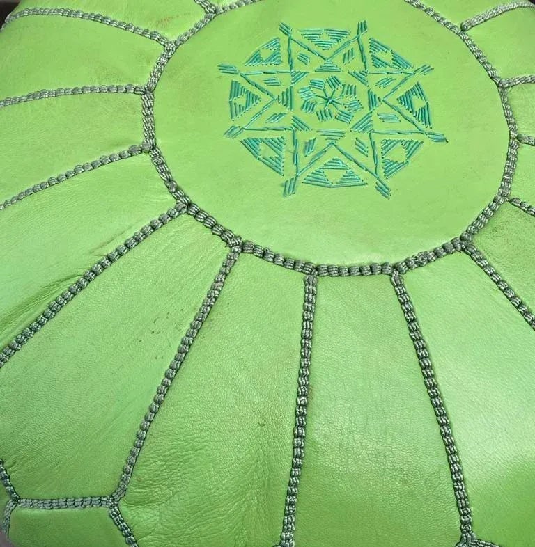 Late 20th Century Moroccan Embroidered Pistachio Pouf - 4