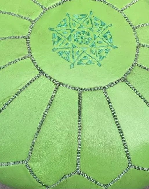 Late 20th Century Moroccan Embroidered Pistachio Pouf - 7