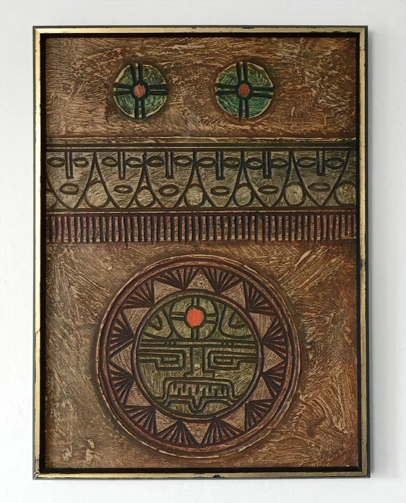 Mid-Century Primitive Faux Wood Carving Wallhanging - 2