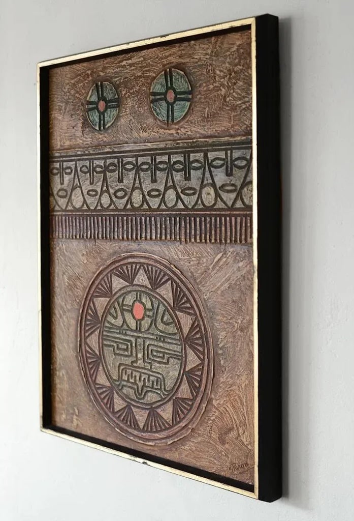 Mid-Century Primitive Faux Wood Carving Wallhanging - 3