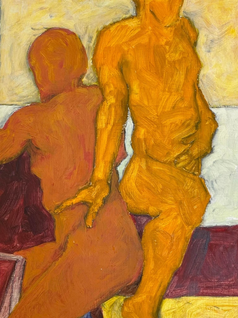 Abstract Oil on Masonite Painting of Two Male Nudes by Jon Hall 2010 - 2