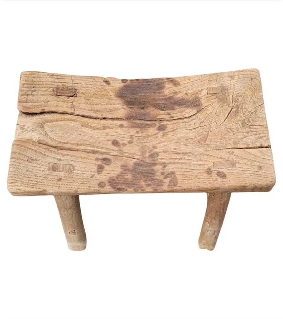 19th Century Chinese Elm Rustic Primitive Brutalist Stool - 4
