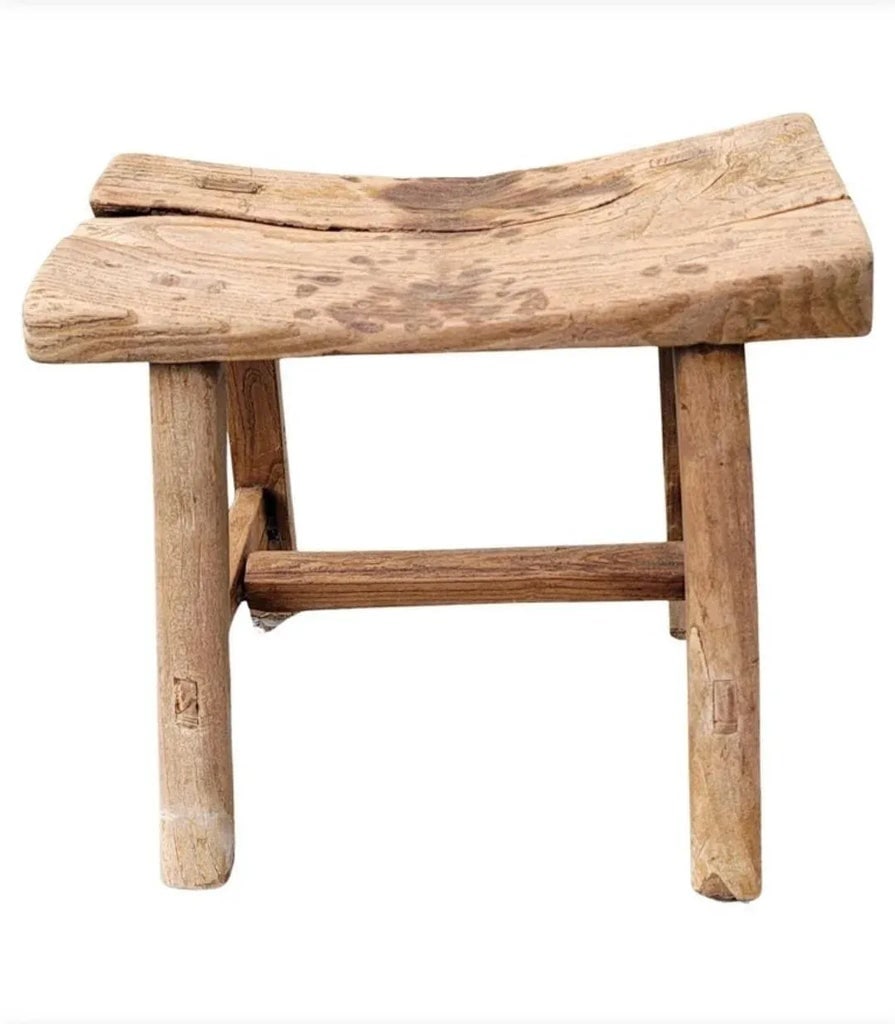 19th Century Chinese Elm Rustic Primitive Brutalist Stool - 6