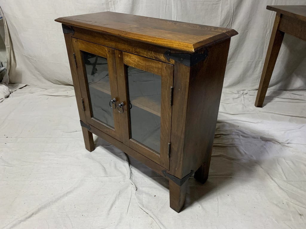 Rustic Hall or Buffet Cabinet With Iron Ring Pulls - 3