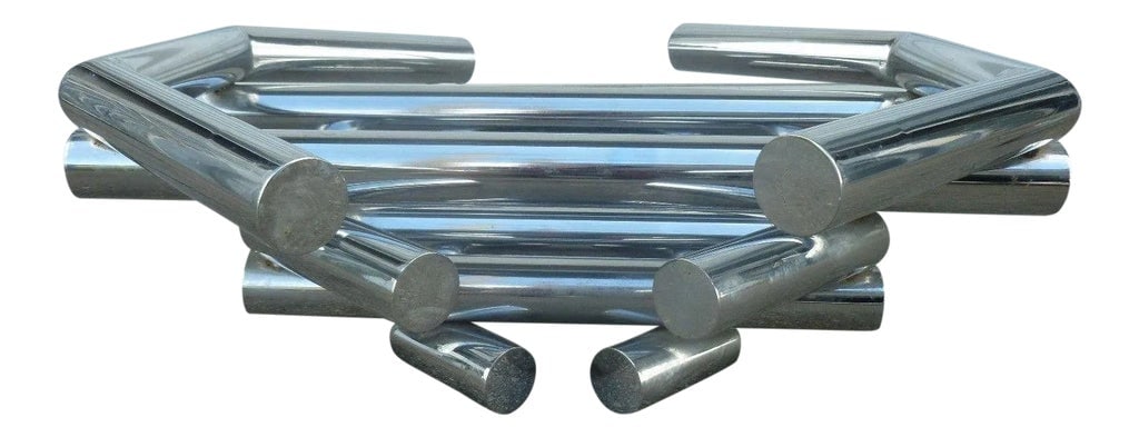 Incredible 70's Stacked Architectural Chrome Tubular Coffee Table Base: Incredible 70's stacked architectural chrome tubular coffee table base sold as found in good vintage condition showing some signs of wear to the chrome finish such as slight oxidation in one or two