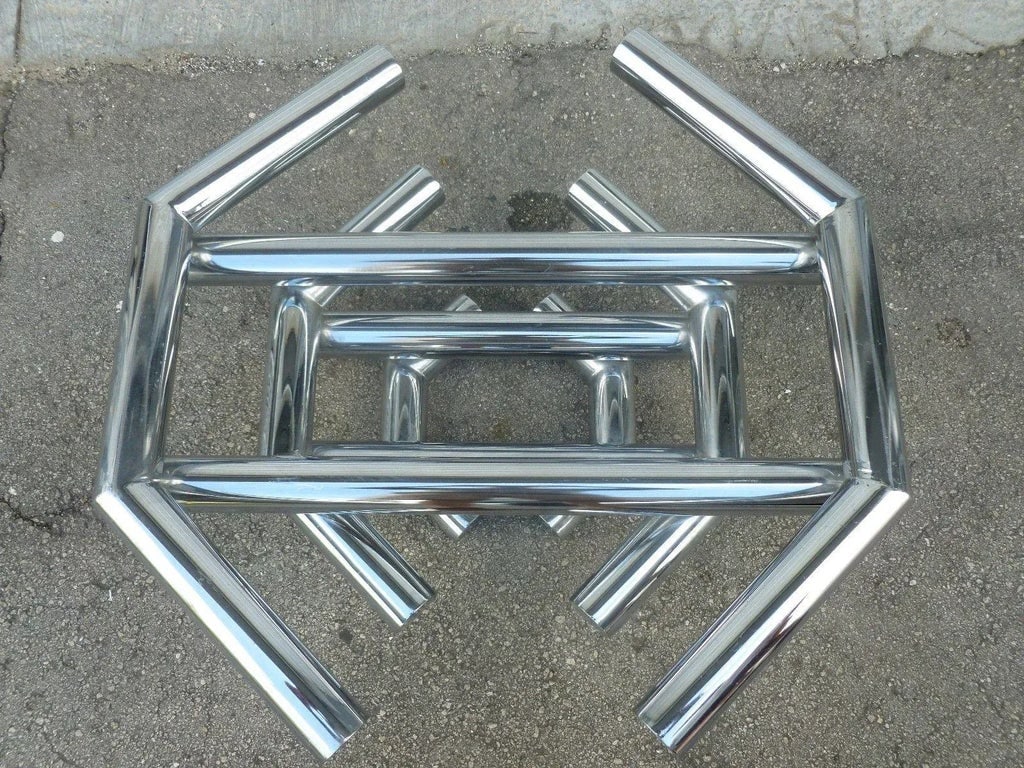 Incredible 70's Stacked Architectural Chrome Tubular Coffee Table Base - 2