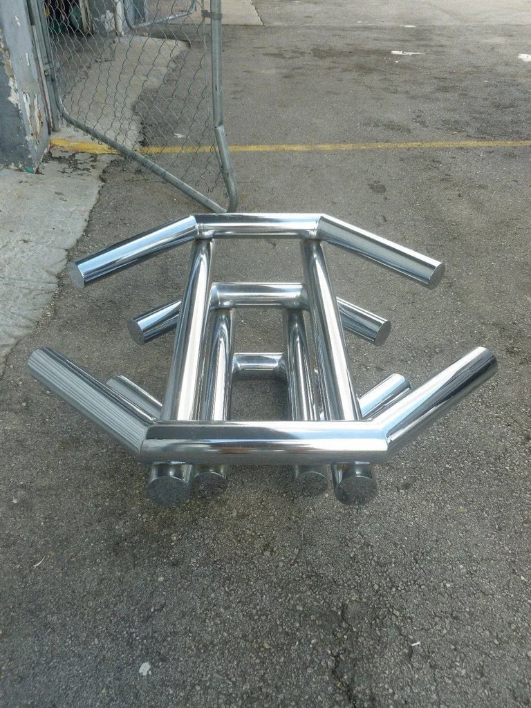 Incredible 70's Stacked Architectural Chrome Tubular Coffee Table Base - 3