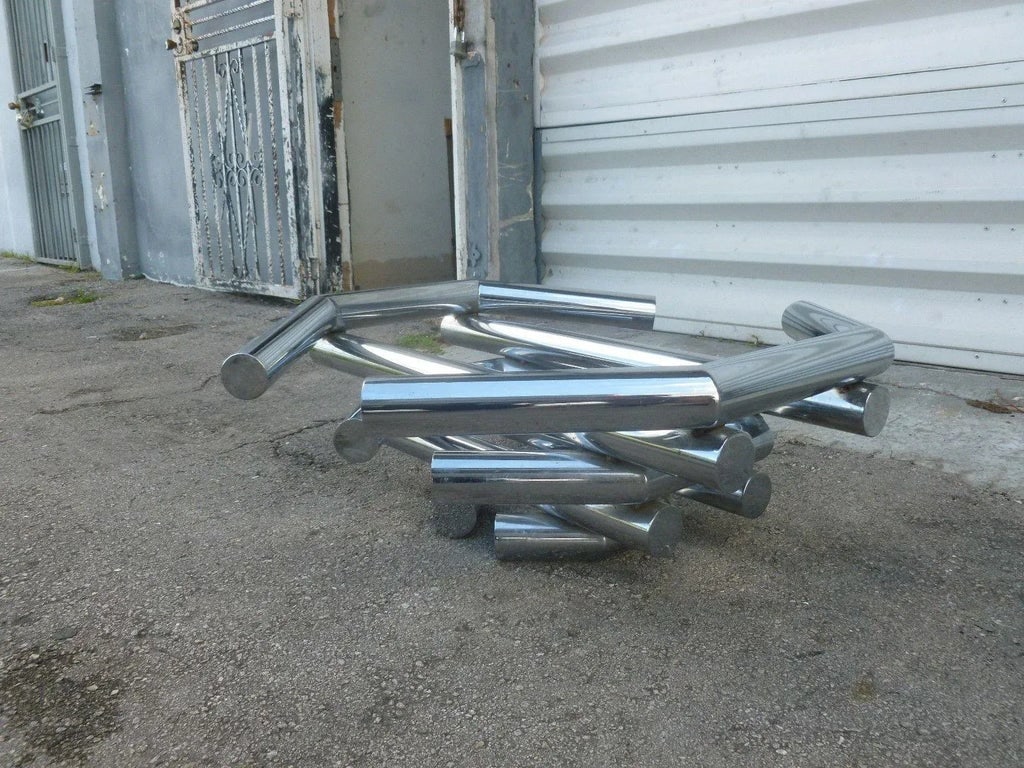 Incredible 70's Stacked Architectural Chrome Tubular Coffee Table Base - 4