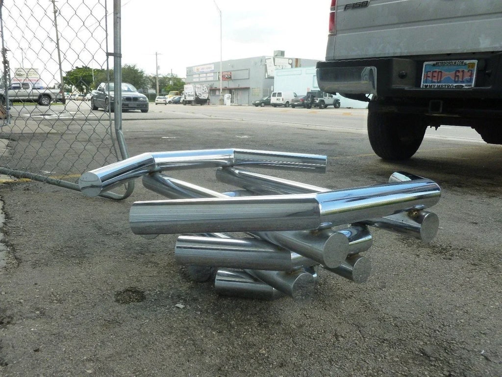 Incredible 70's Stacked Architectural Chrome Tubular Coffee Table Base - 5