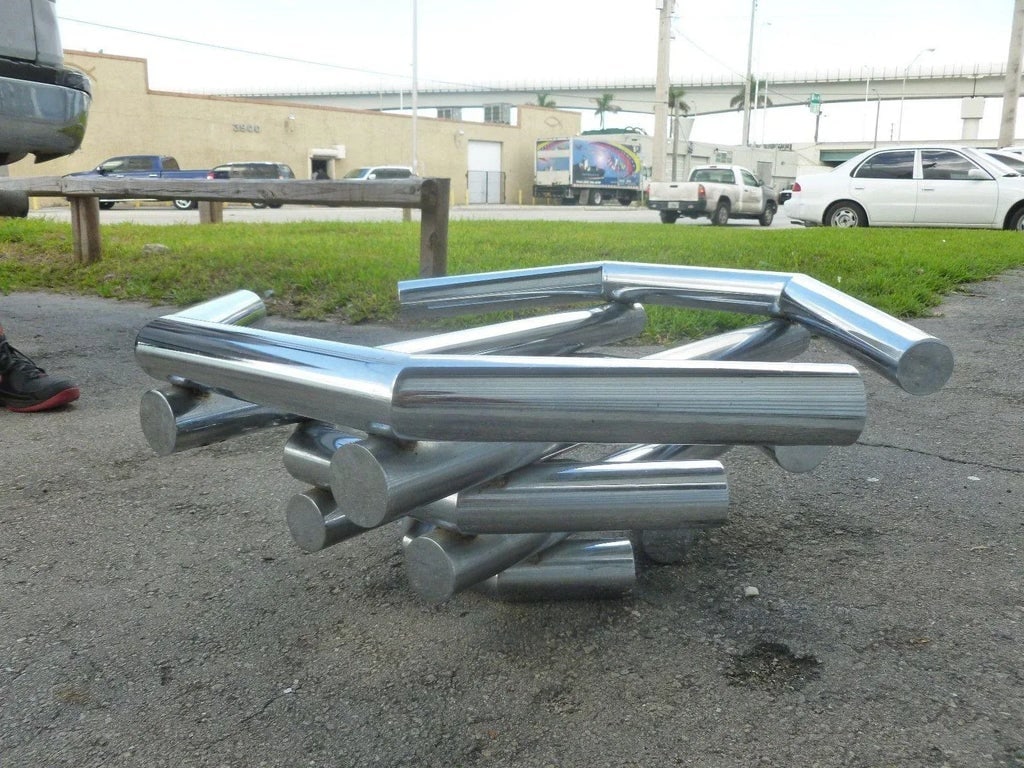 Incredible 70's Stacked Architectural Chrome Tubular Coffee Table Base - 6