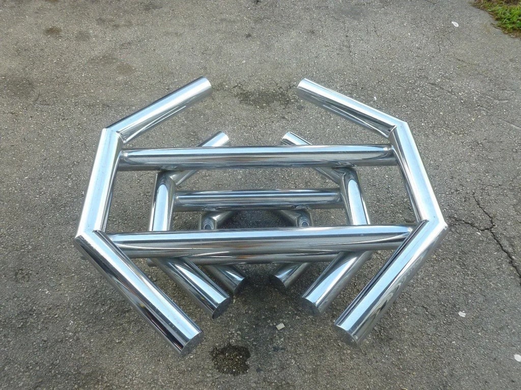 Incredible 70's Stacked Architectural Chrome Tubular Coffee Table Base - 7