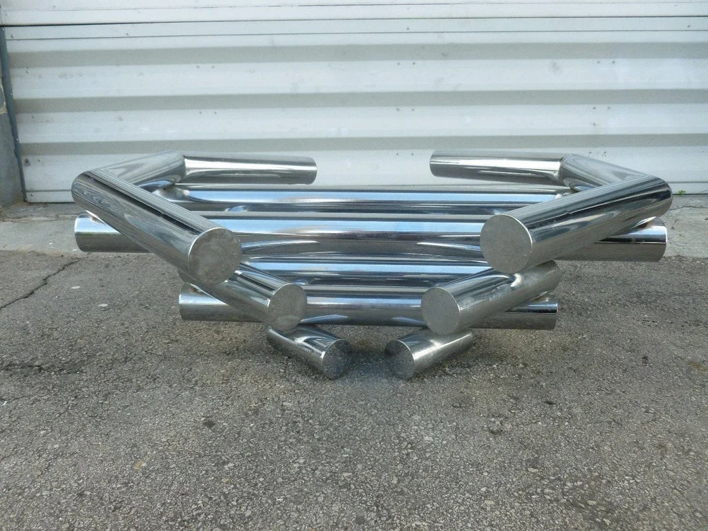 Incredible 70's Stacked Architectural Chrome Tubular Coffee Table Base - 8