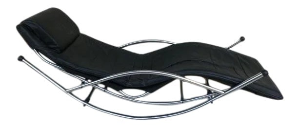 1980s Vintage Italian Corbusier Style Leather & Chrome Lounge Chair Rocker: This is a sleek Italian Corbusier style leather and chrome lounge chair rocker. The vintage piece dates back to the 1980s. Condition: Alterations: Original Condition Unaltered Imperfections: Some