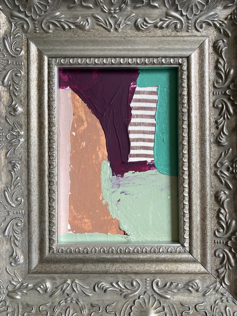 "Ragged Lines" 2025 Framed Mini Painting With Vintage Frame by Jessalin Beutler - 4
