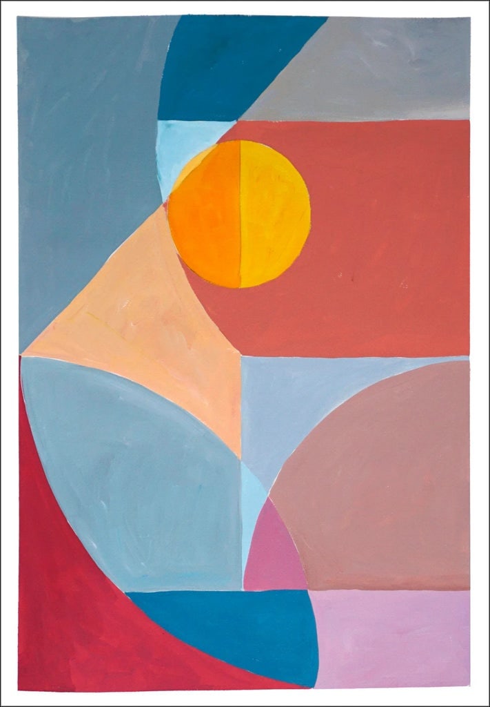 2023 "Eclipse Reflection on a Building" Neo-Constructivist Modern Acrylic Painting on Watercolor Pap - 3
