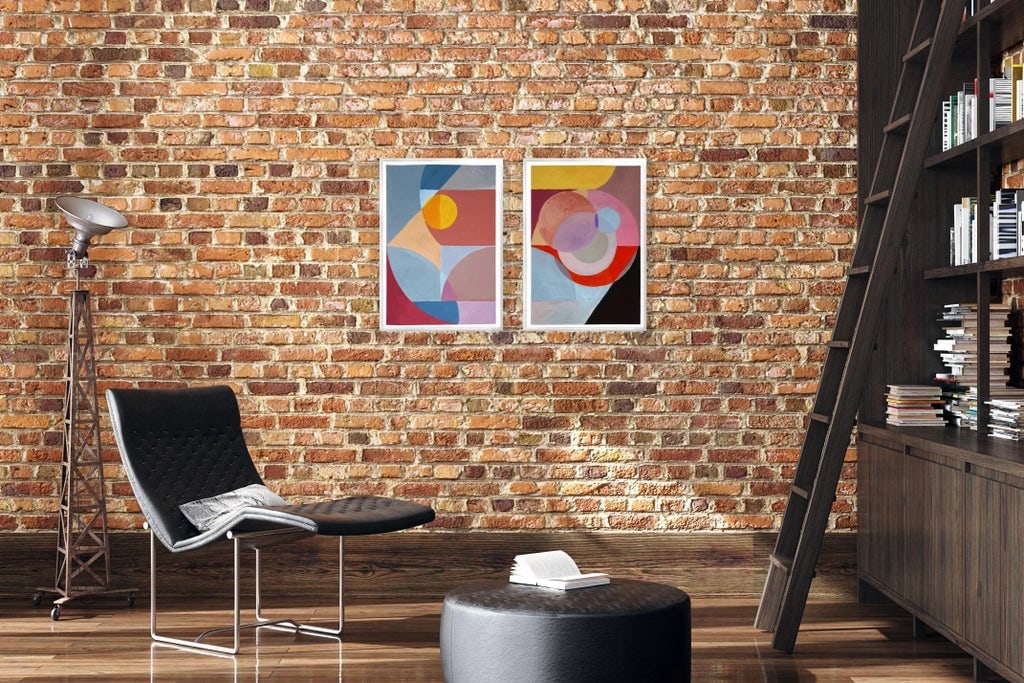 2023 "Eclipse Reflection on a Building" Neo-Constructivist Modern Acrylic Painting on Watercolor Pap - 7