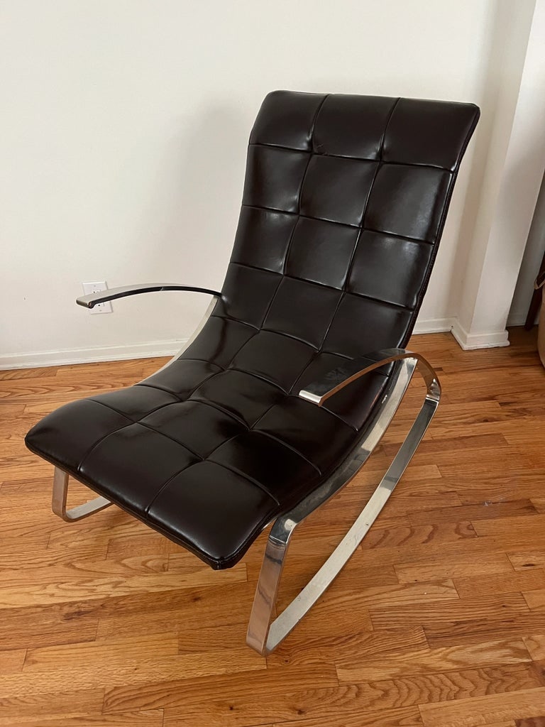 Contemporary HD Buttercup Andrew Martin Leather and Chrome Rocking Chair - 2