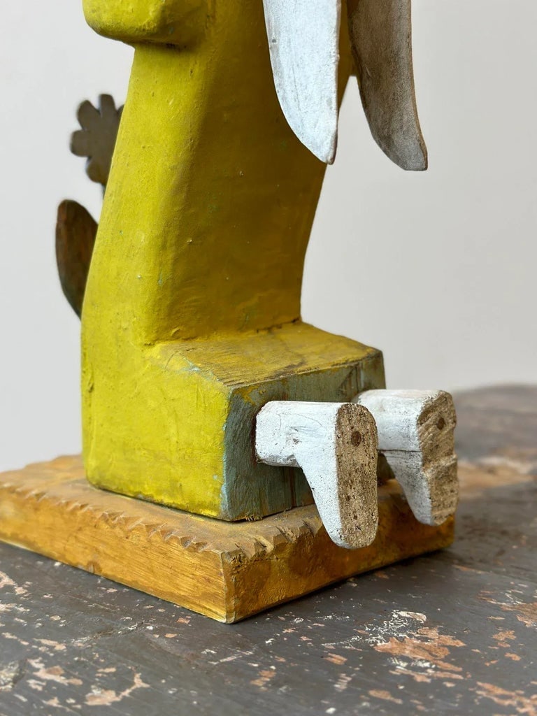 Vintage Folk Art Carved + Painted Wood Figure Praying to Flower by Zenon Miczolek, Circa 1990s - 11