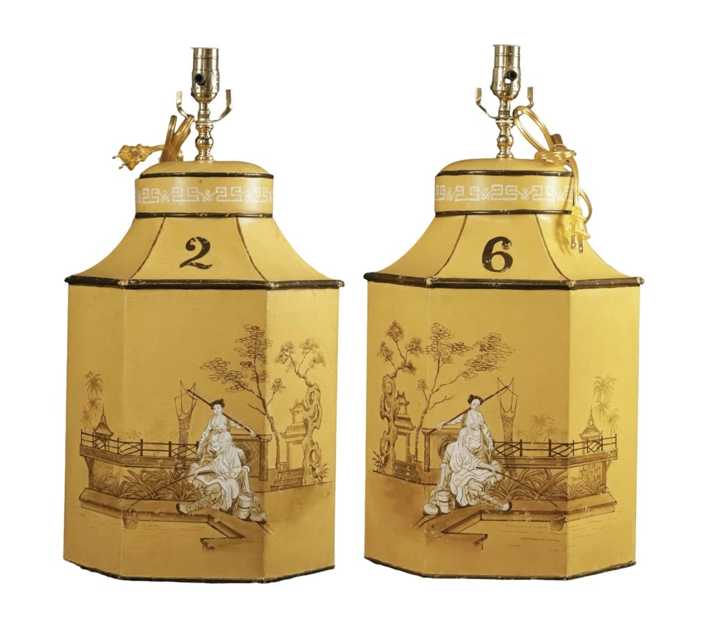 Vintage English Export Tea Caddy Hand-Painted Chinoiserie Figurines Table Lamp.Hand Drawn Table Lamp - 10