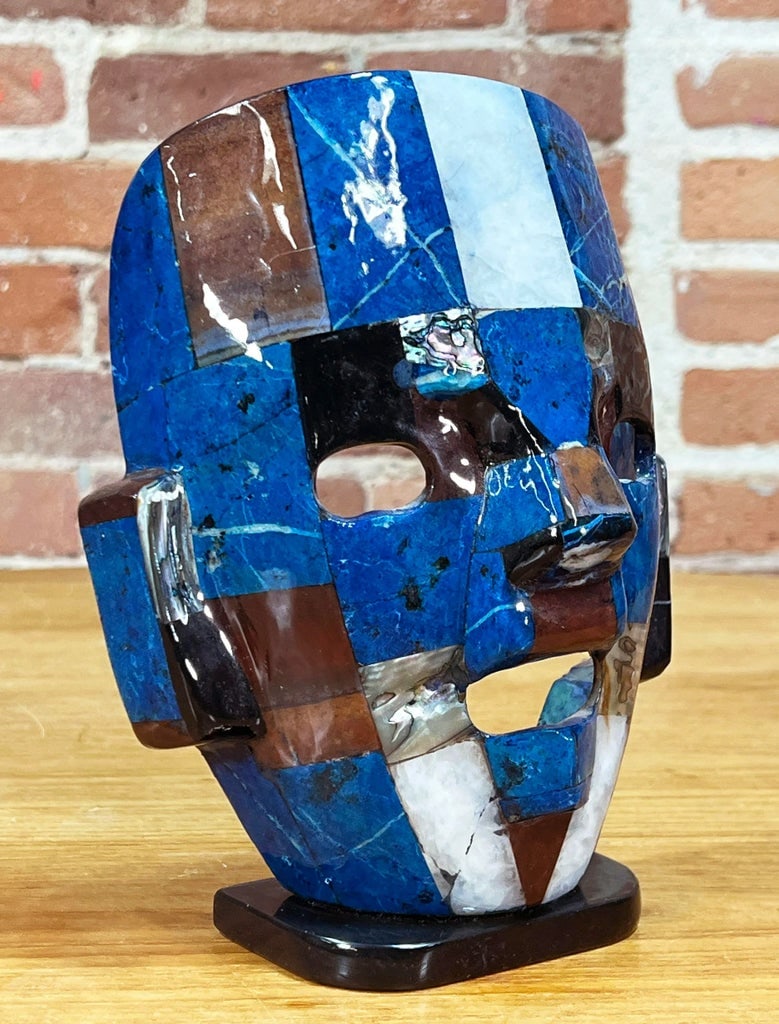 Vintage Mexican Mosaic Stone Mask With Lapis Lazuli & Shell Inlay - 2