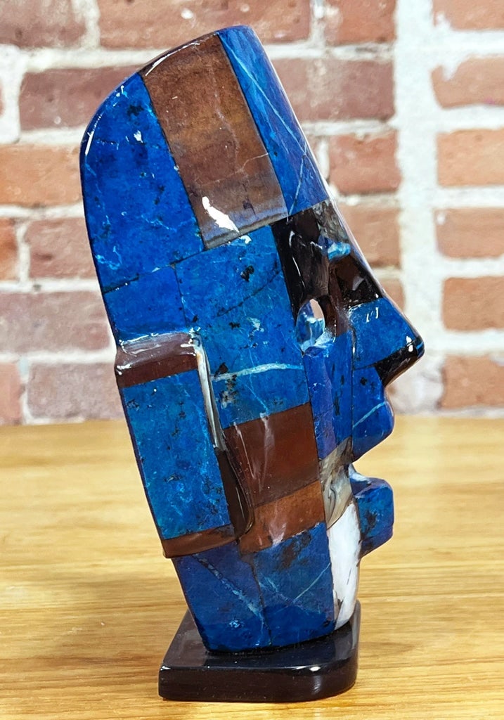 Vintage Mexican Mosaic Stone Mask With Lapis Lazuli & Shell Inlay - 3