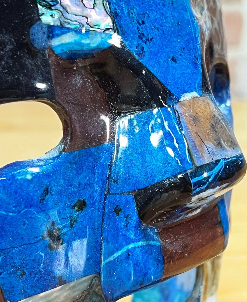 Vintage Mexican Mosaic Stone Mask With Lapis Lazuli & Shell Inlay - 5
