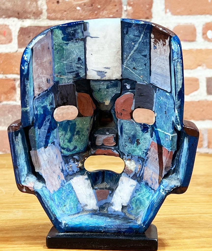 Vintage Mexican Mosaic Stone Mask With Lapis Lazuli & Shell Inlay - 7