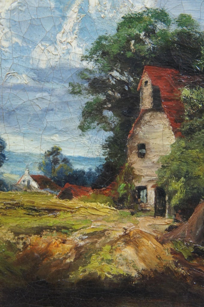 Antique European Fisherman River Cottage Oil Landscape on Canvas by Charles Martin - 8