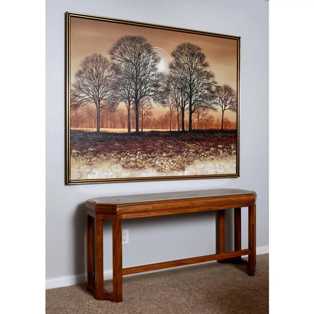 Large Mid-Century Modern Orange and Brown Tree Landscape Painting Signed Williams - 2