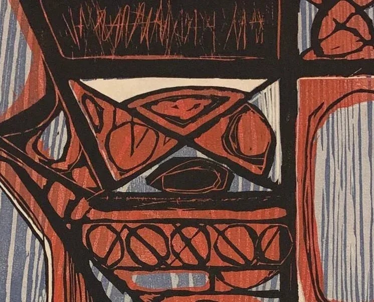 1950s Clay Walker "Bridge" Color Woodcut - 3