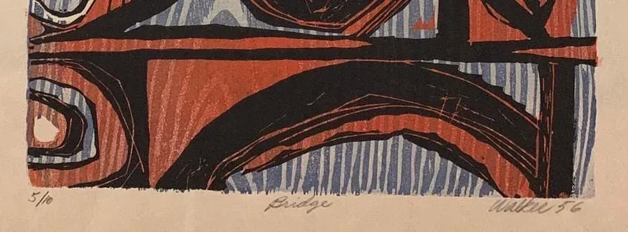 1950s Clay Walker "Bridge" Color Woodcut - 4