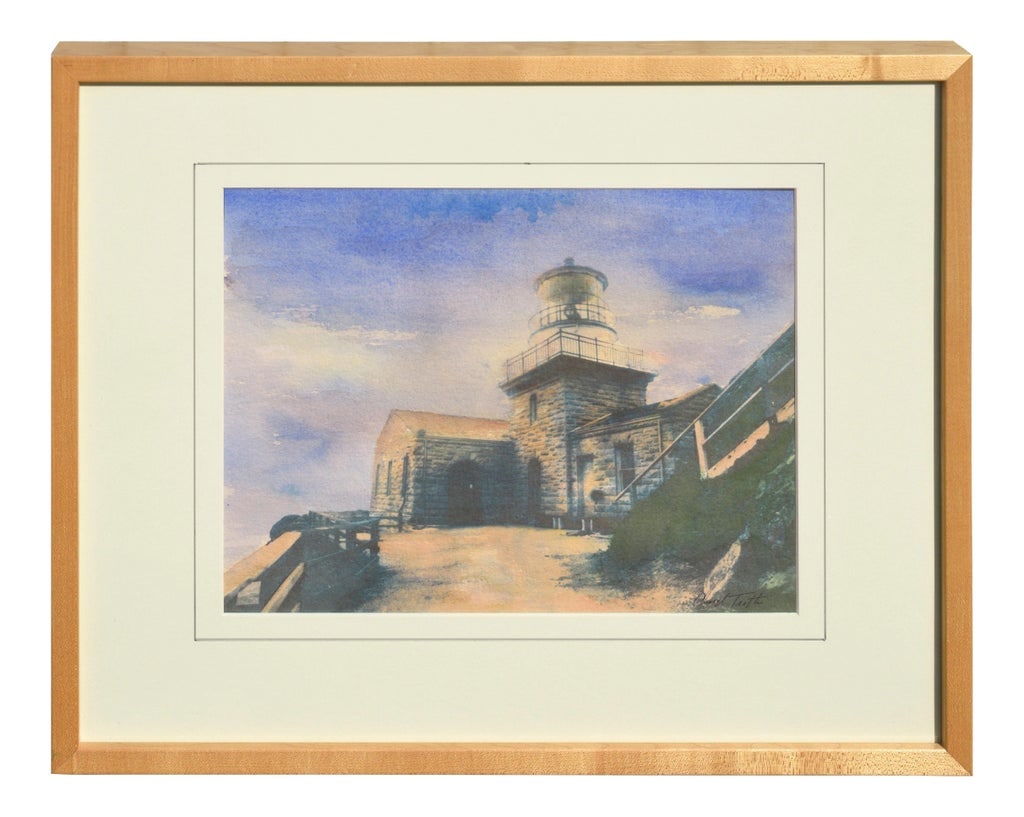 Cheryl Trotter "Point Sur Light House in Big Sur California" Impressionist Watercolor 1989: Soft watercolor accents add to the beauty of this cyanotype and watercolor of the Point Sur Lighthouse in Big Sur, California by Cheryl Trotter (American, 20th century). Cheryl Trotter, a Pacific