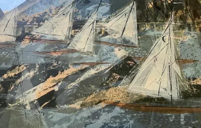 Howard Bradford "Regatta's Return," 1955, Mid Century Modern Abstract Serigraph, Signed, Framed - 2