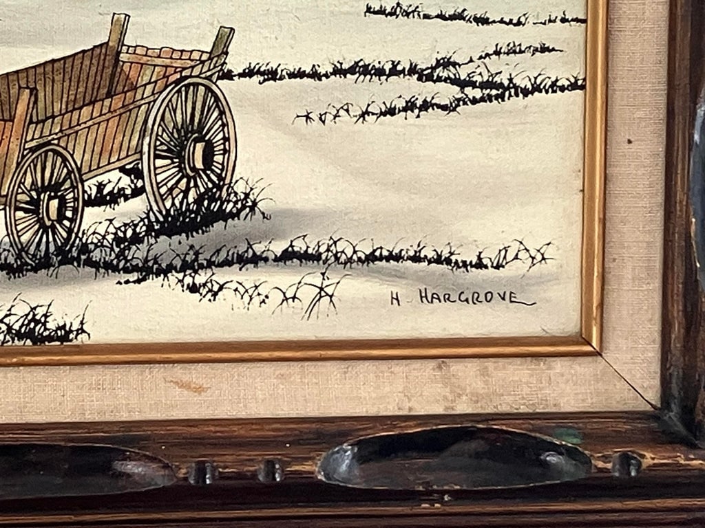 Vintage Winter Farm Landscape Oil by H. Hargrove - 4