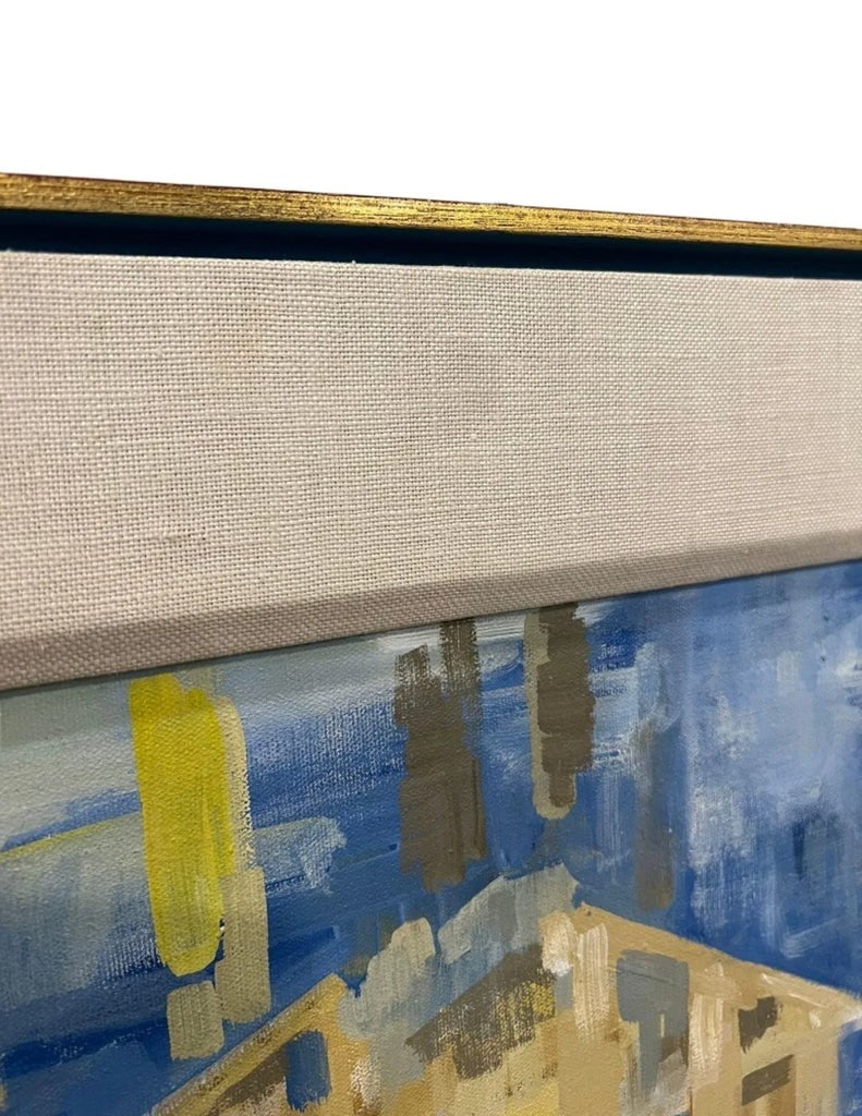 1970s "Acropolis" Watercolor Painting Blue & Yellow by Rae Stone Taub, Framed - 7