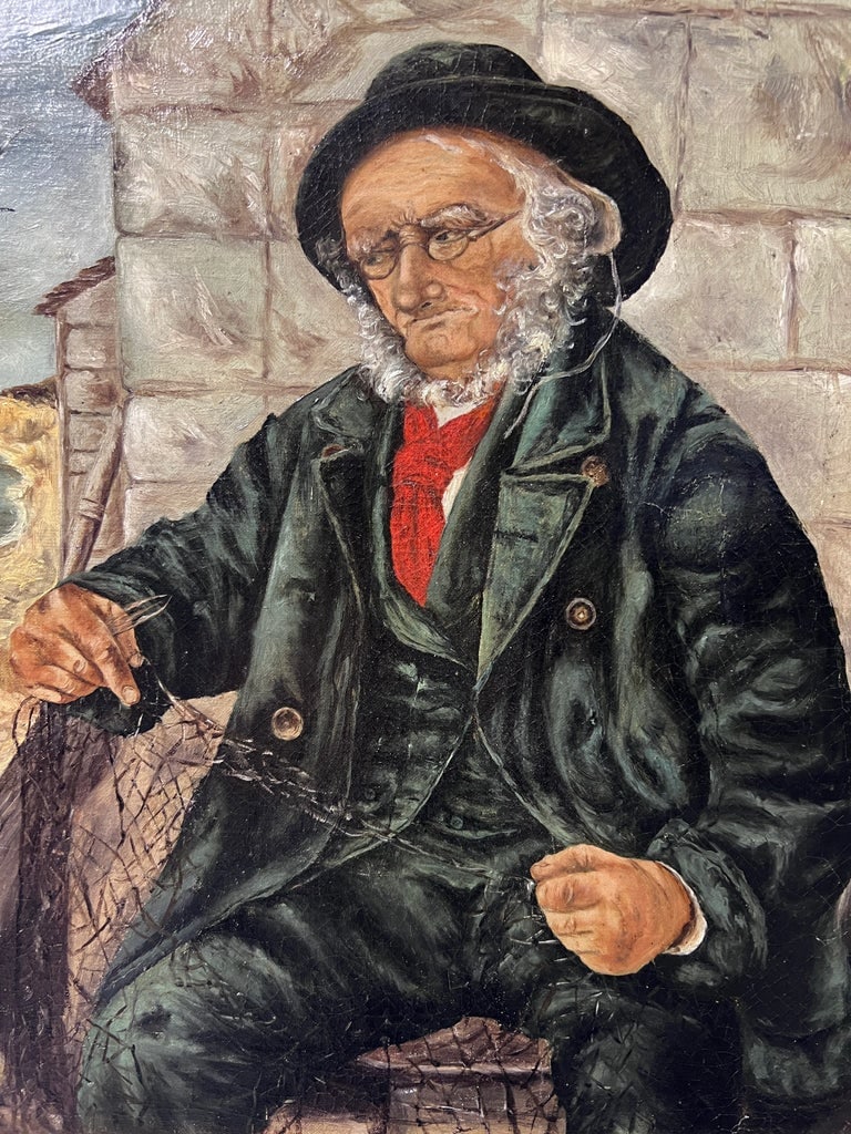 Vintage Oil on Canvas Painting, Portrait of a Fisherman, Framed, Unsigned - 5