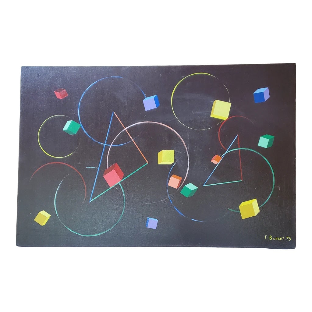 Vintage 1970's Abstract Cubist Painting Signed & Dated (1 of 8)