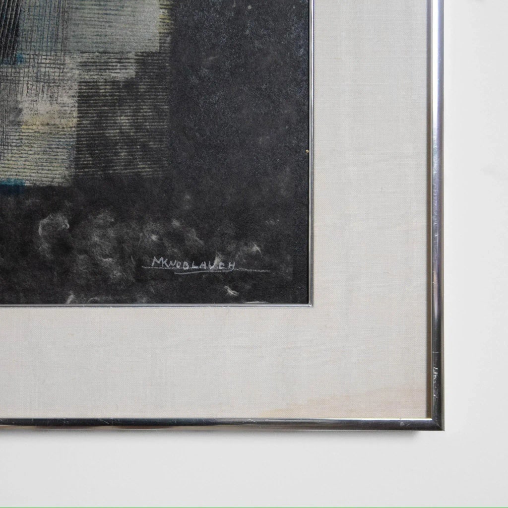 Signed 1984 Abstract Acrylic & Silkscreen by Michelle Knowblauche, Framed - 10