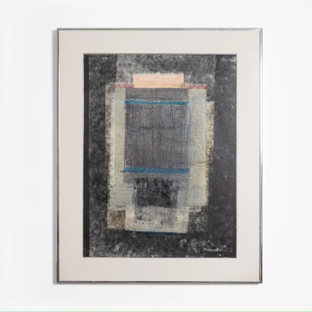 Signed 1984 Abstract Acrylic & Silkscreen by Michelle Knowblauche, Framed - 2