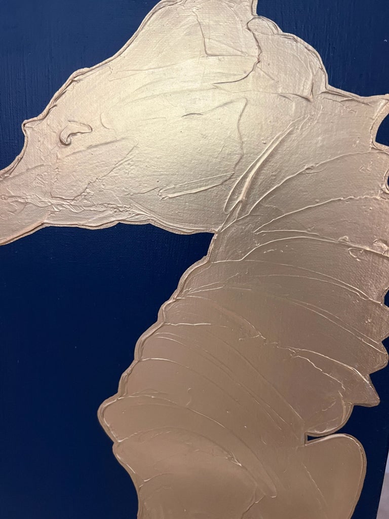 Twin Seahorses Canvas Art, Navy Blue & Gold Original Paintings Designed by Cheryl P. Kohloff - Set o - 2