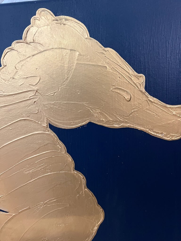 Twin Seahorses Canvas Art, Navy Blue & Gold Original Paintings Designed by Cheryl P. Kohloff - Set o - 3