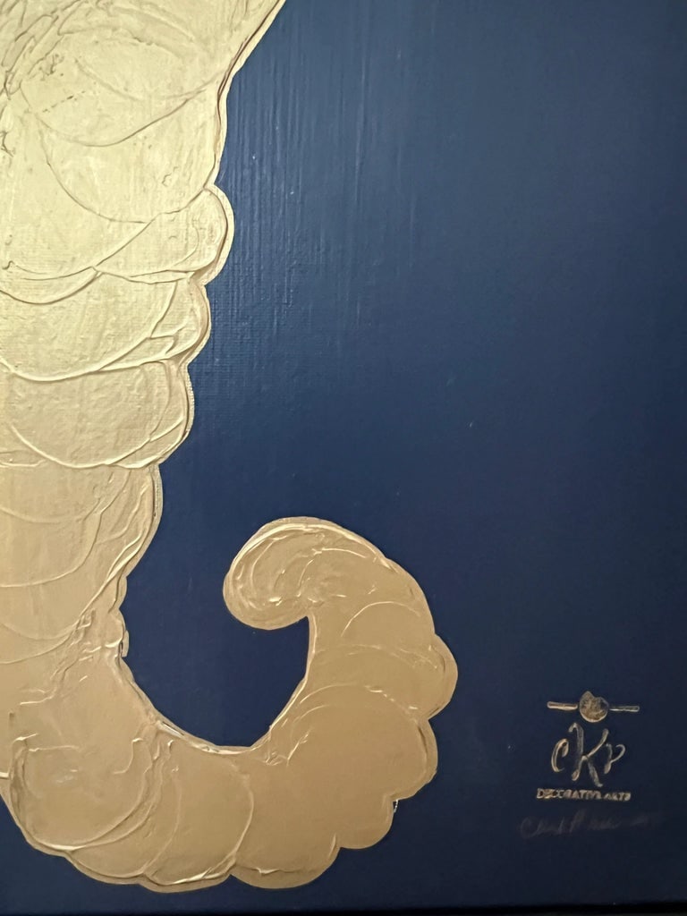 Twin Seahorses Canvas Art, Navy Blue & Gold Original Paintings Designed by Cheryl P. Kohloff - Set o - 4