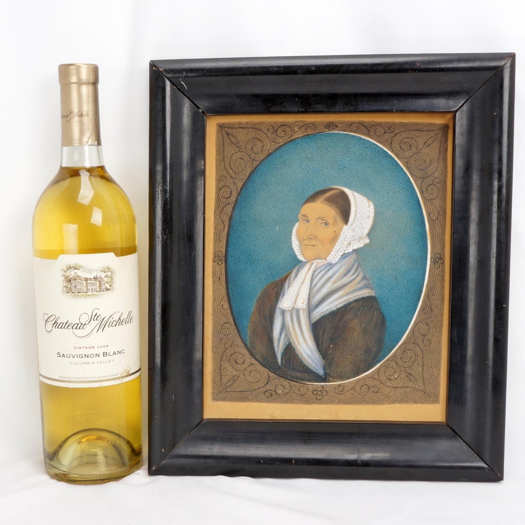 Antique Primitive Portrait Watercolor Gouache Early 19th Century - 2