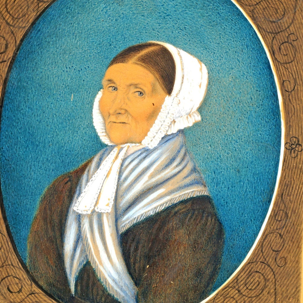 Antique Primitive Portrait Watercolor Gouache Early 19th Century - 5