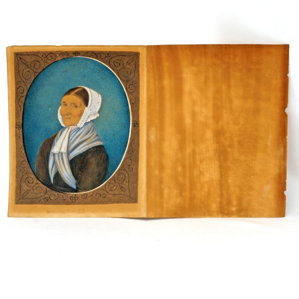 Antique Primitive Portrait Watercolor Gouache Early 19th Century - 8