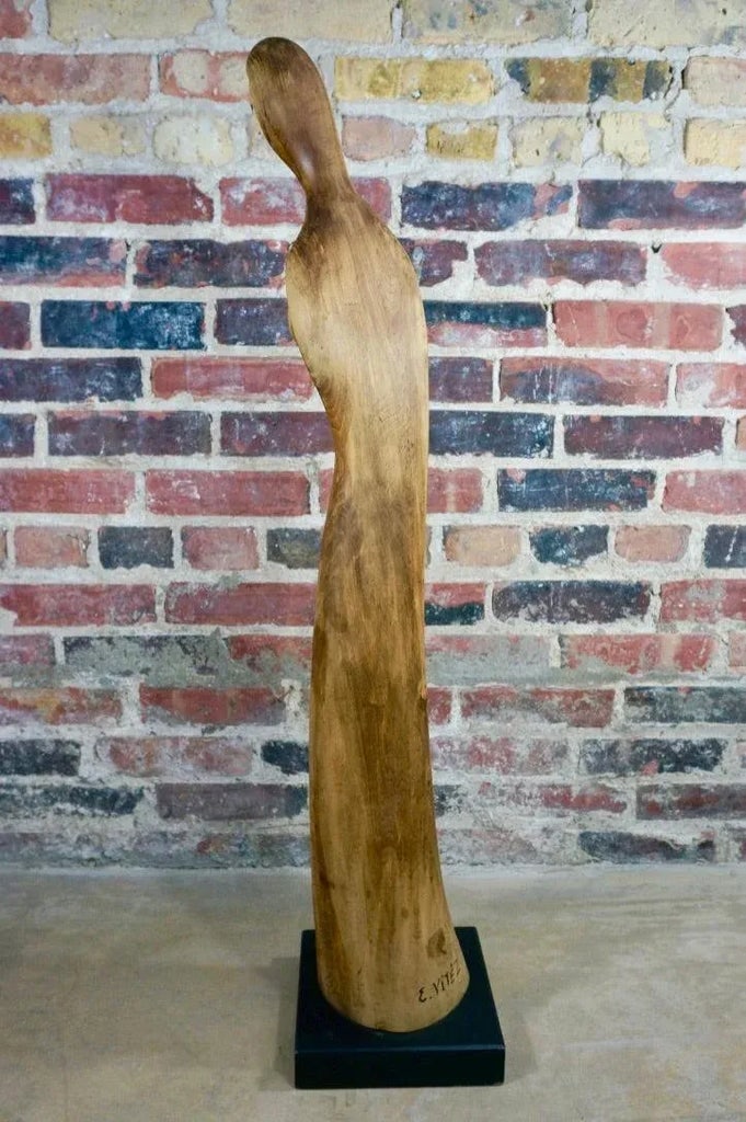 Elegant Mid-Century Female Form Walnut Sculpture on Black Base by Endre Vitez - 5