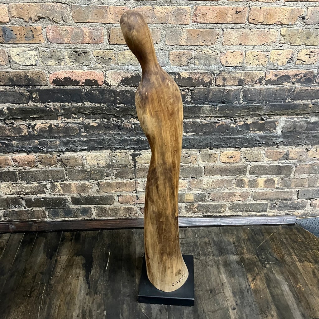 Elegant Mid-Century Female Form Walnut Sculpture on Black Base by Endre Vitez - 9